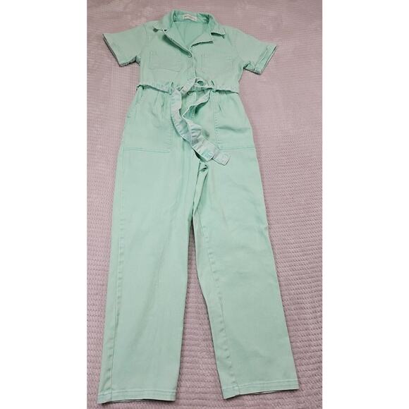 the pants store Pants - The Pants Store Jumpsuit Womens Small Mint Green Denim Short Sleeve Jumper